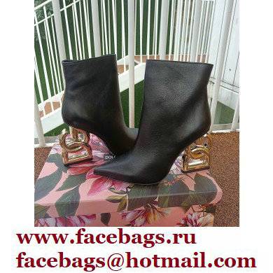 Dolce  &  Gabbana Heel 10.5cm Leather Ankle Boots Black with DG Pop Heel 2021